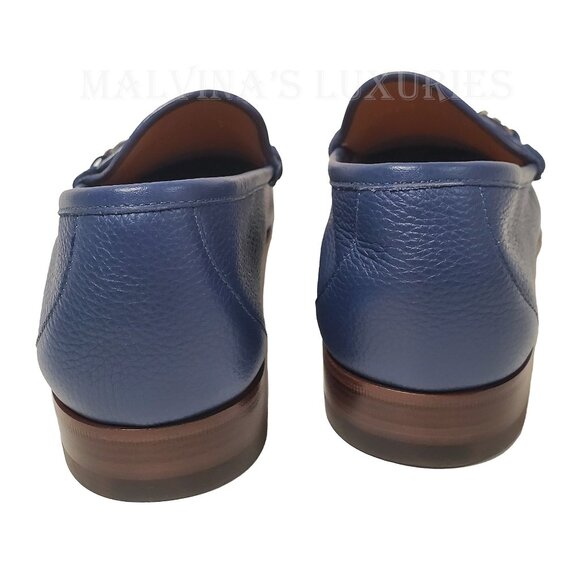GUCCI SHOES MENS BLUE LEATHER MOCCASIN LOAFERS w HORSEBIT WEB sz 12.5G 13 - Picture 7 of 15